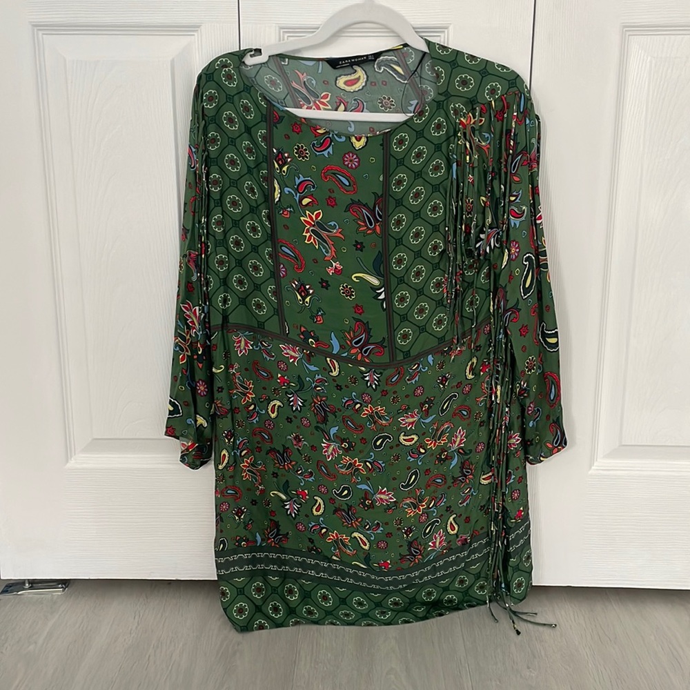 Zara woman green print mini dress